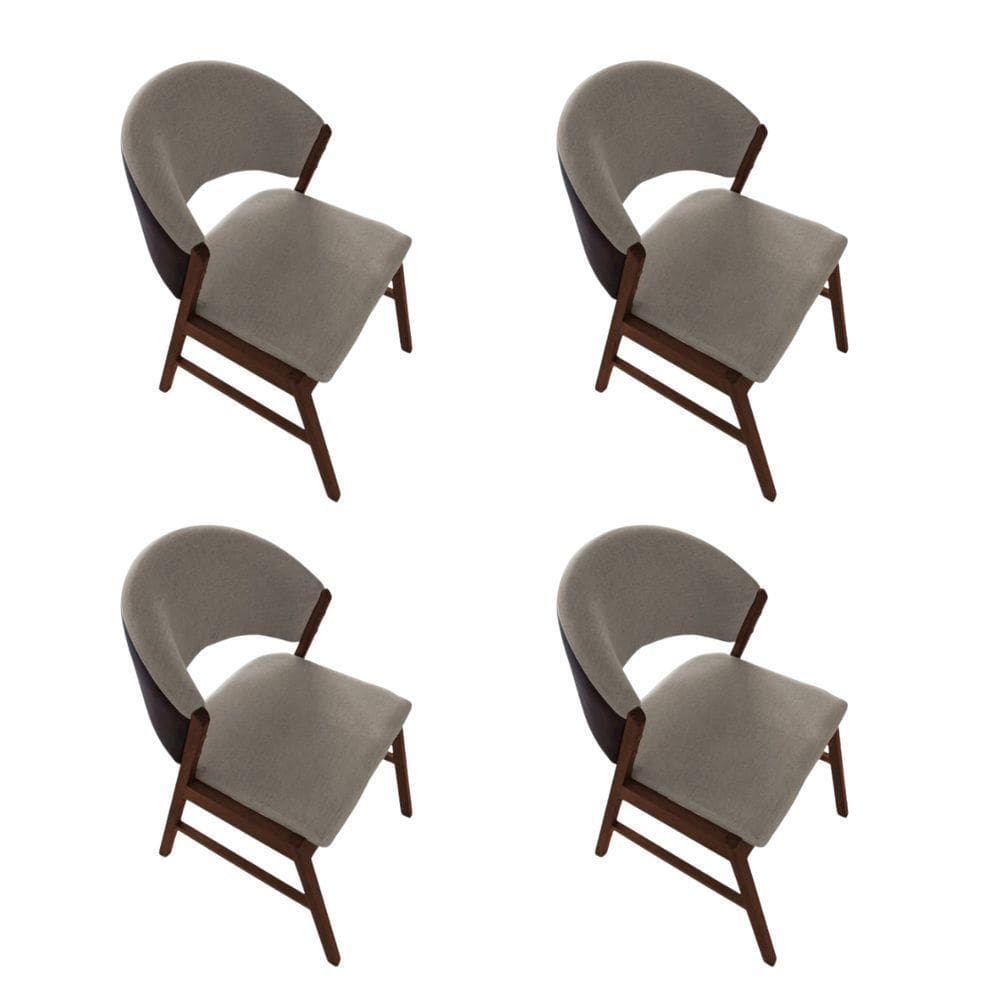 Kit 4 Cadeiras De Jantar Madeira Maciça Débora Em Facto Ocre Bege Linho