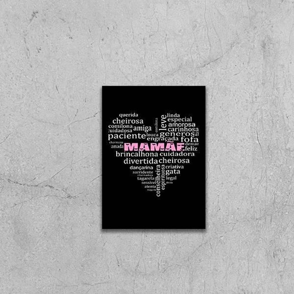 Quadro Mamãe Qualidades Coração Preto 45X34 Com Vidro Preta