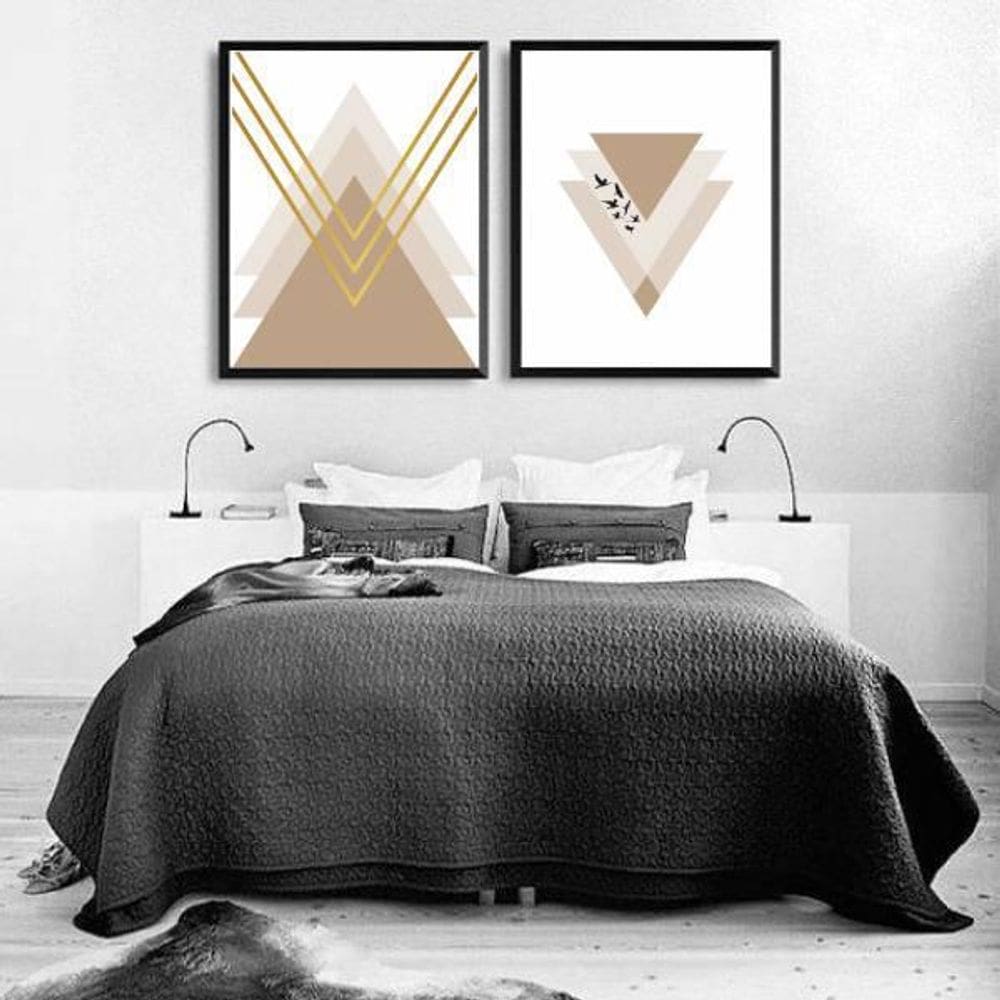 Kit 2 Quadros Geométricos Rosês Gold 45X34Cm Moldura Preta