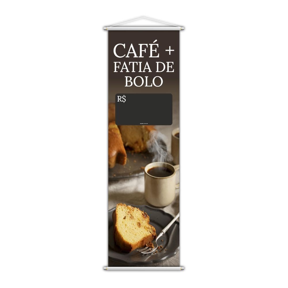 Banner Café Fatia De Bolo Preço Cafeteria Lona 100X30Cm
