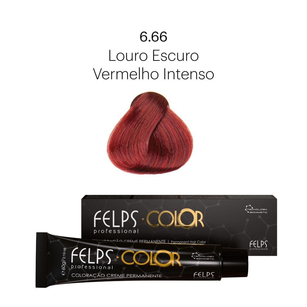 Coloração Profissional  Felps Color Louro Escuro Vermelho Intenso 6.66 - 60g