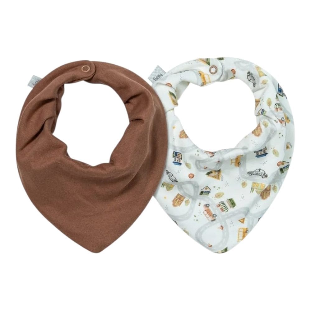 Kit Com 2 Babadores Bebê Bandana Pequena Cidade Marrom -Hug
