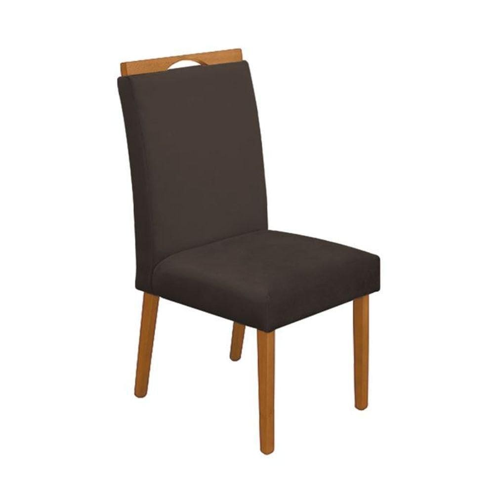 Cadeira Mesa De Jantar Madeira Maciça Veludo Premium Heloísa Marrom Cerejeira
