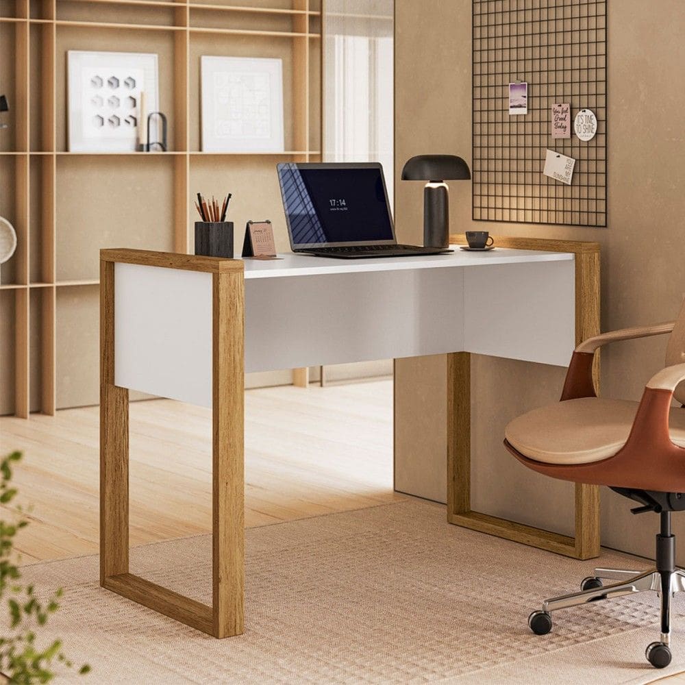 Mesa para Escritório Office Freijó/Branco Acetinado - Qmovi