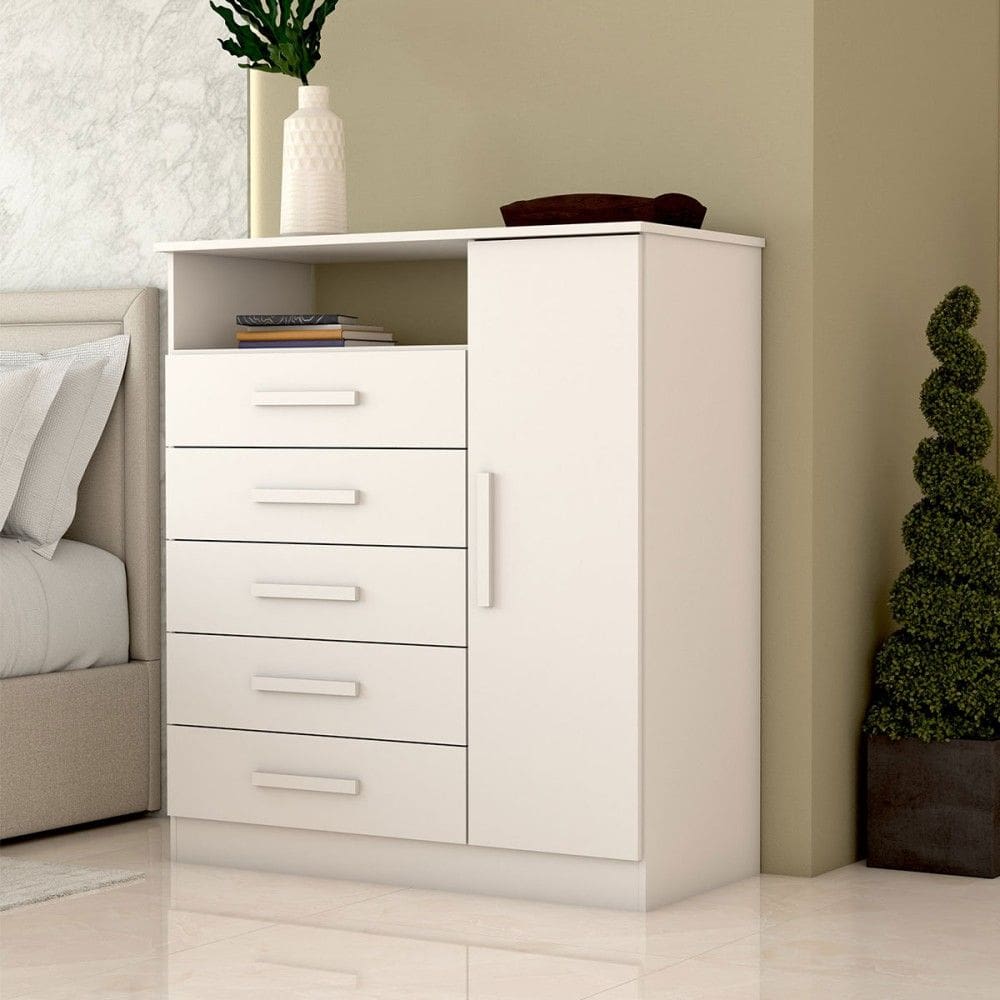 Cômoda Veneto 1 Porta 5 Gavetas 100% Mdf Branco - Panorama Móveis