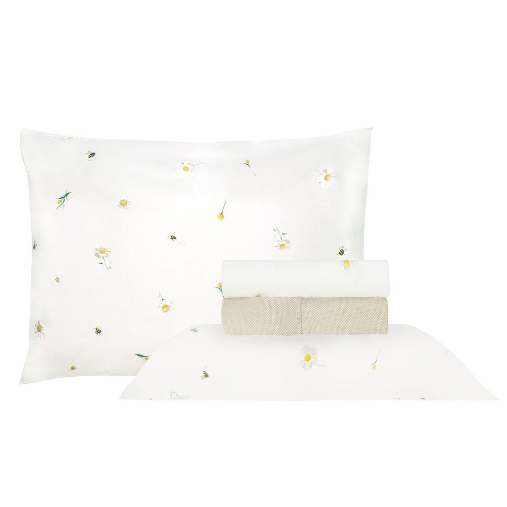 Jogo de Cama Duplo Queen 4 Peças Percal 180 Fios Abelha Sonhare Prata