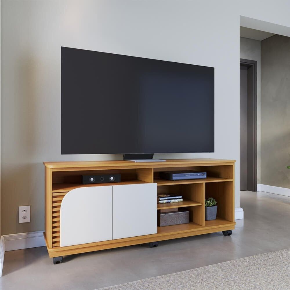 Rack para Tv 65 Polegadas com Rodízio 2 Portas 150cm Jurere Naturale/Off White Matte