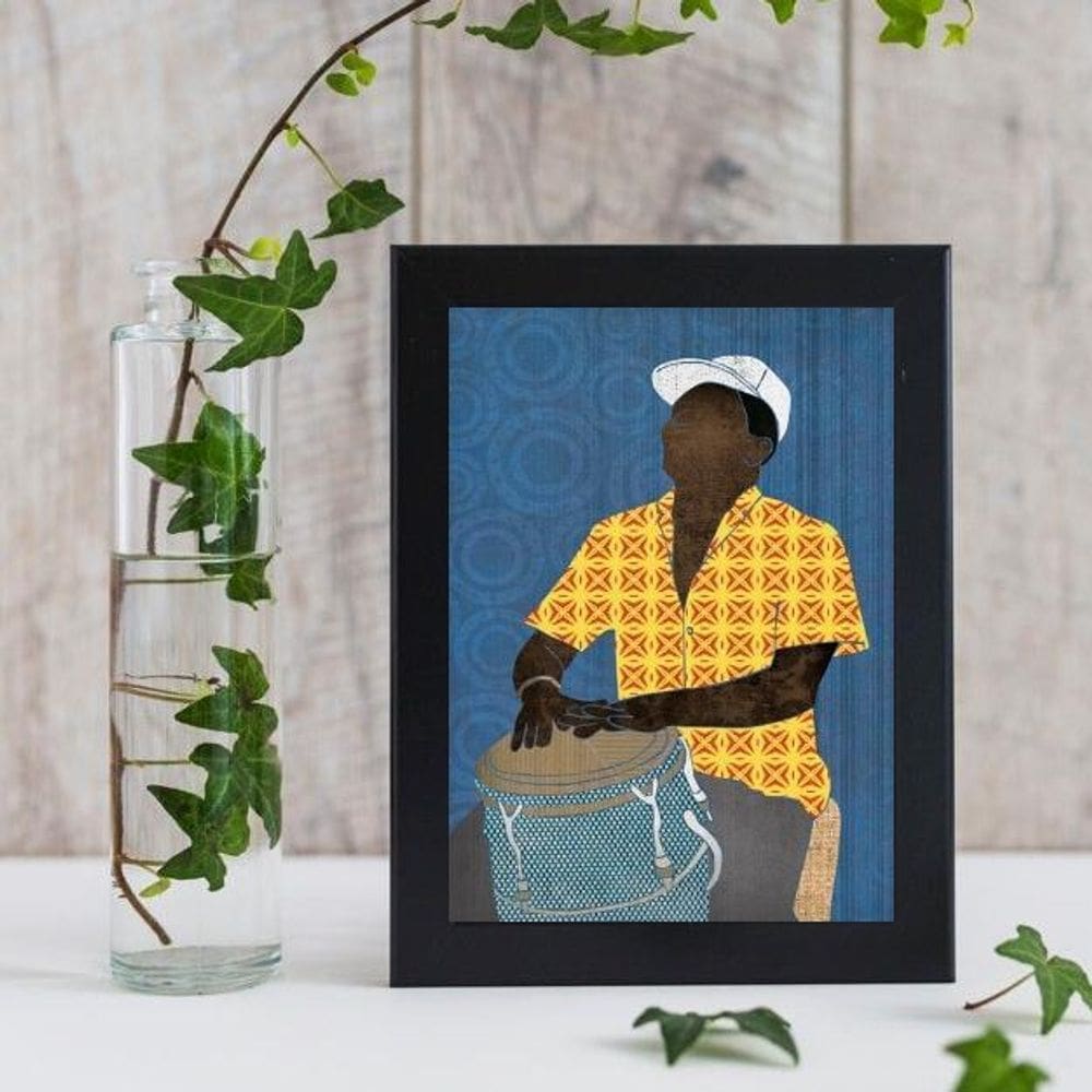 Quadro Músico Sambista 45x34cm - Moldura Madeira Preta