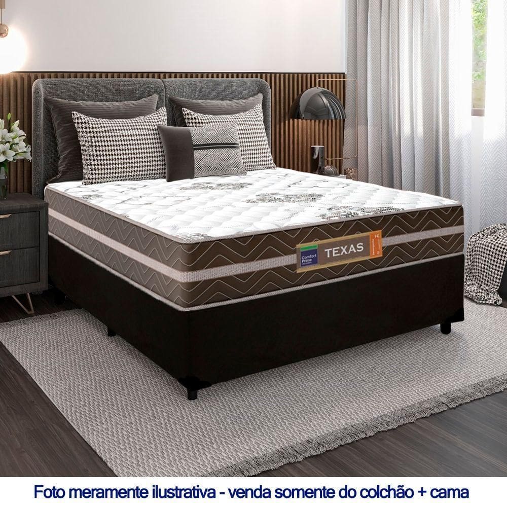 Cama Box Casal Suede + Colchão Molas Ensacadas Texas Colchões 138x188x64cm Preto