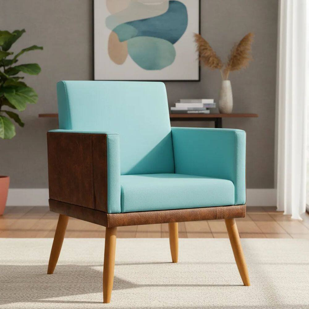 Poltrona Decorativa Para Sala Recepção Escritório Consultório Lis Corino Peroba e Suede