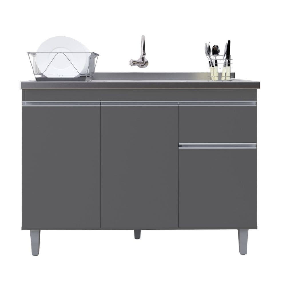 Balcão Gabinete de Pia Pop 120cm Cinza S/Tampo - Nathan