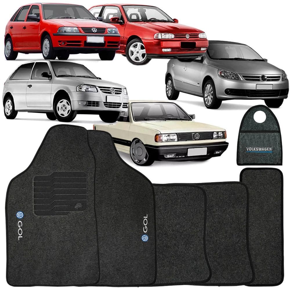 Jogo Tapete Automotivo Carpete + Lixeira Gol G2 Bola 1995 à 2004 Soft Logo Bordado Grafite 6 Peças