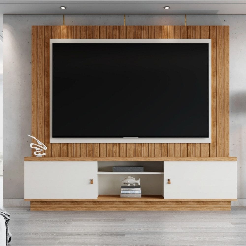 Estante Home Frisado para TV ate 70 Polegadas 2 Portas de Correr Santos Mobler