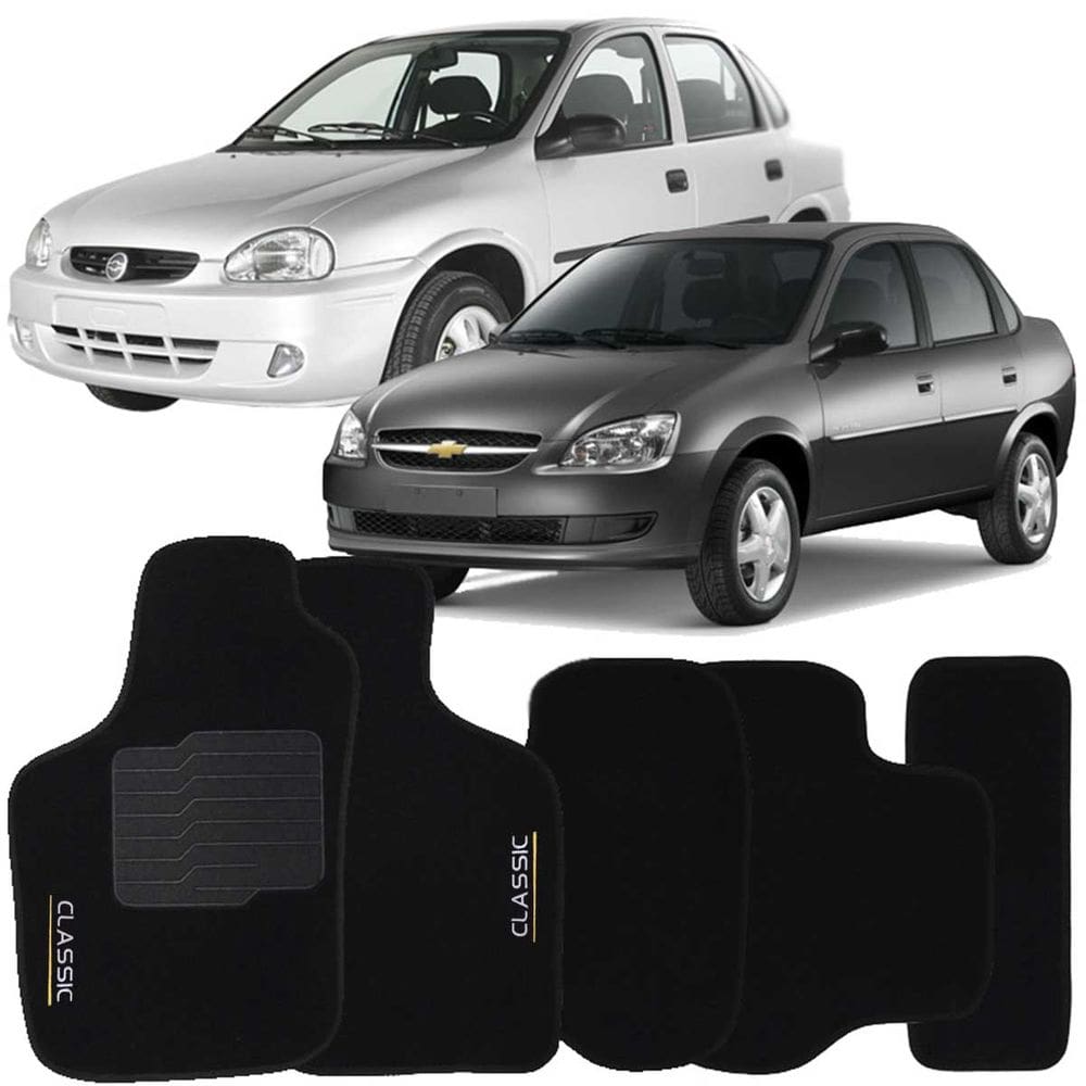 Jogo de Tapete Automotivo Carpete Corsa Classic 2003 à 2015 Soft Logo Bordado Preto 5 Peças