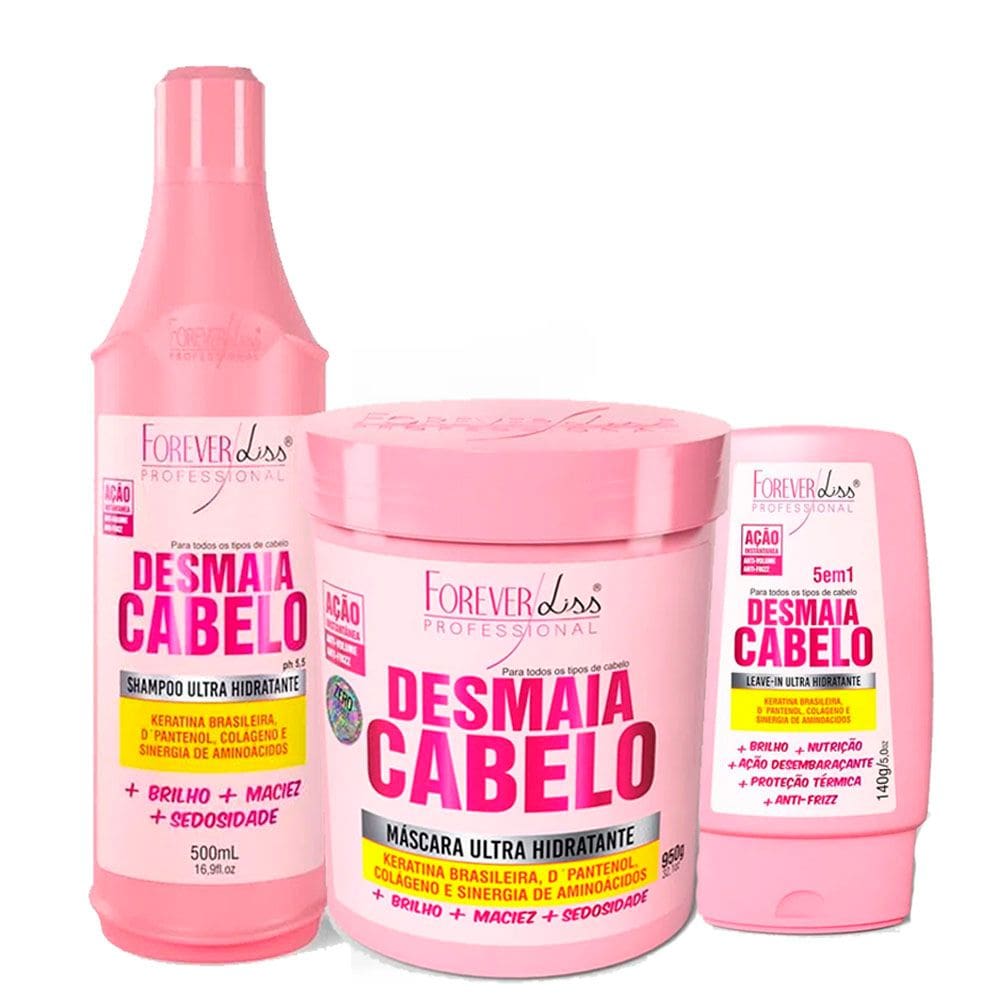 Kit Desmaia Cabelo Forever Liss Shampoo + Máscara +Leave-in