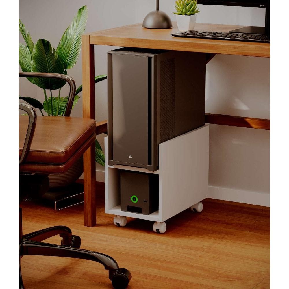 Suporte para CPU e Nobreak Capri Branco com Rodízios Organizador