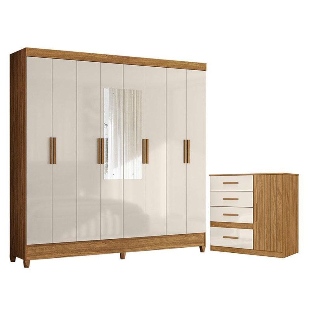 Guarda Roupa Casal Marajó com Espelho e Cômoda Vênus Freijó Off White – Moval