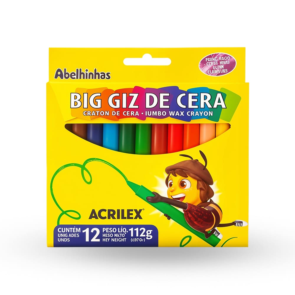 Giz de Cera Big Acrilex 12 Cores Para Crianças Kit c/3 Und