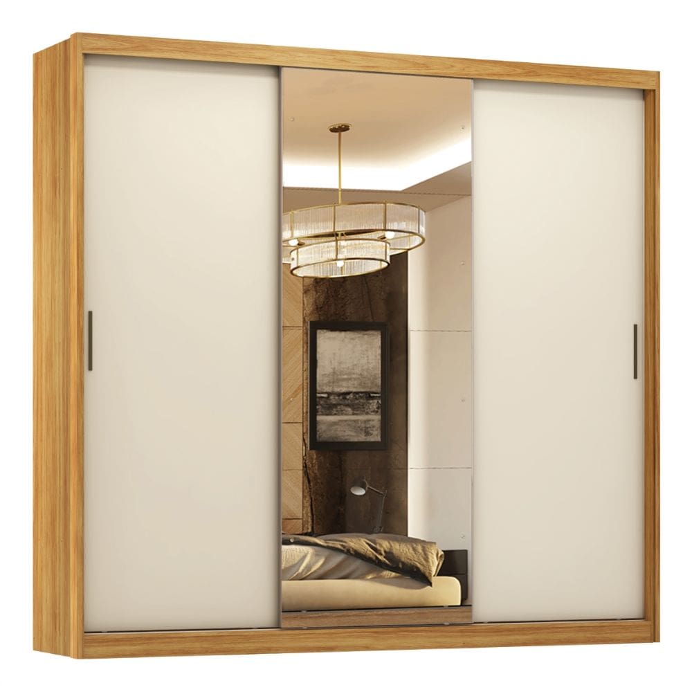 Guarda Roupas Casal com Espelho 3 Portas de Correr 4 Gavetas 100% MDF Dalila Flex