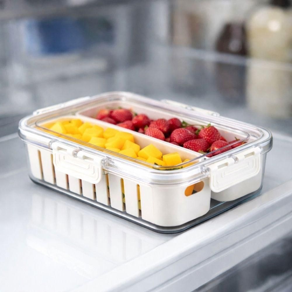 Organizador Geladeira Hermético Tampa Com 2 Cestos Acrílico