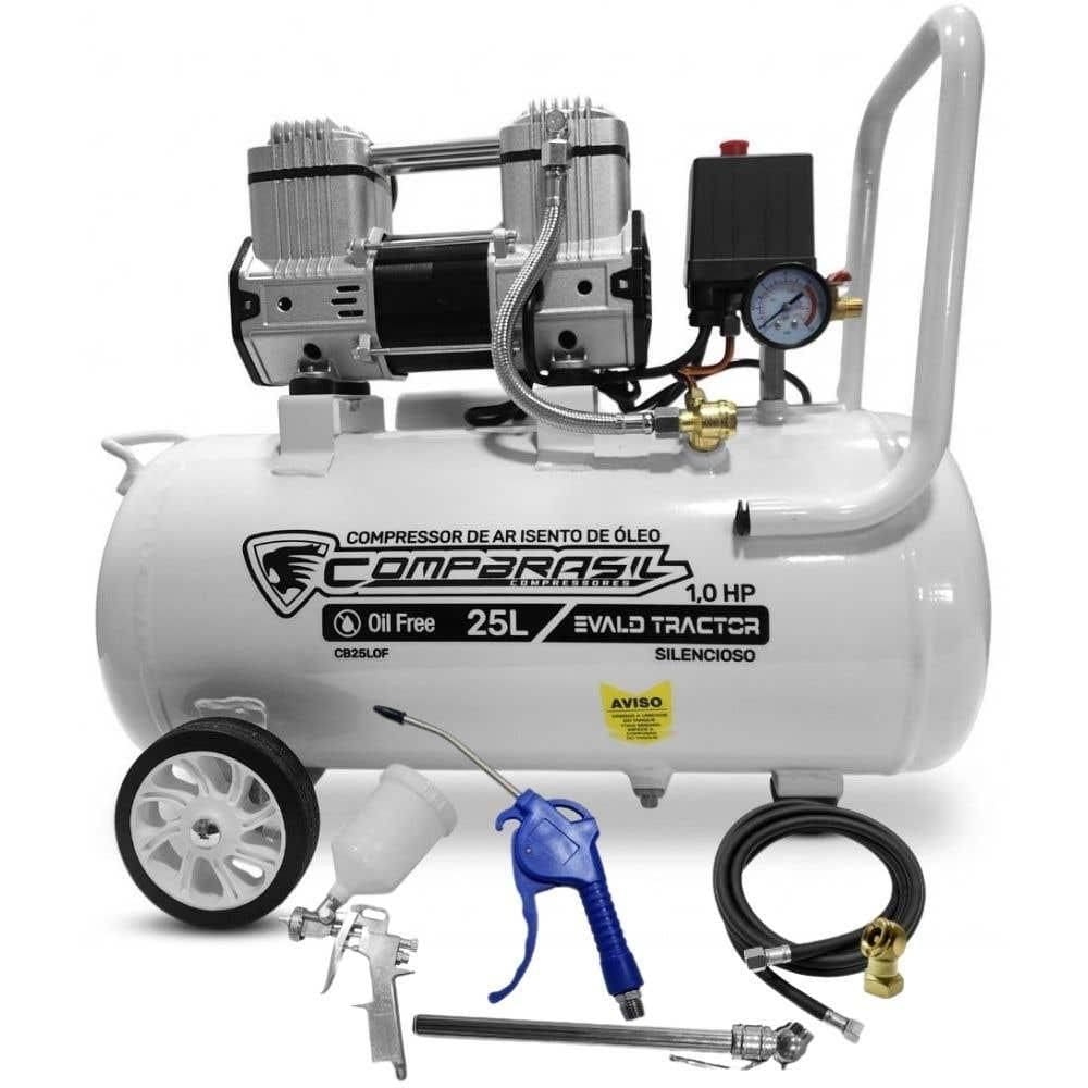 Compressor Portátil Isento 5,4 Pés 1HP 25L com Kit 5 Peças EVALD TRACTOR COMPBRASIL