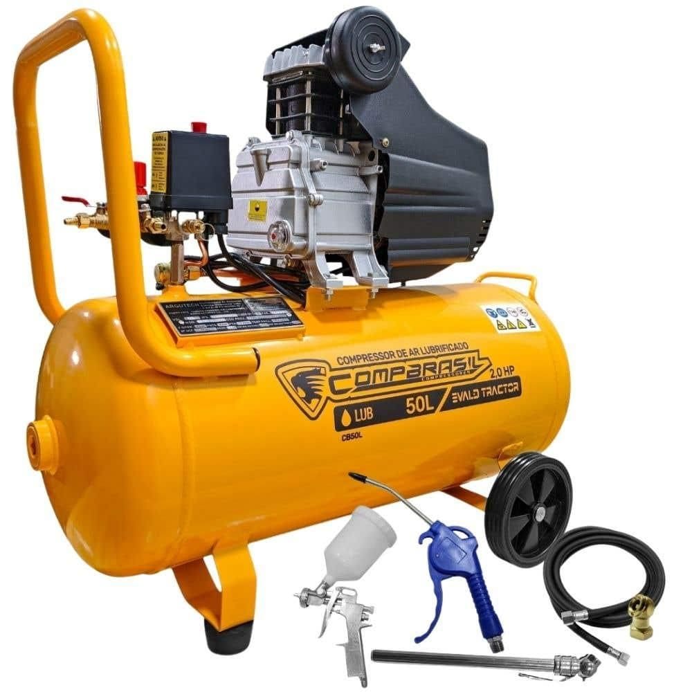 Compressor Portátil Lub 8,6 Pés 2HP 50L com Kit 5 Peças EVALD TRACTOR COMPBRASIL