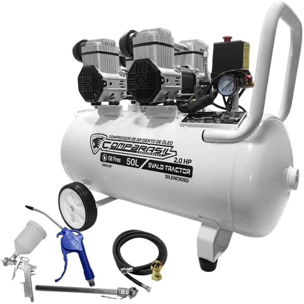 Compressor Portátil Isento 10 Pés 2HP 50L com Kit 5 Peças EVALD TRACTOR COMPBRASIL
