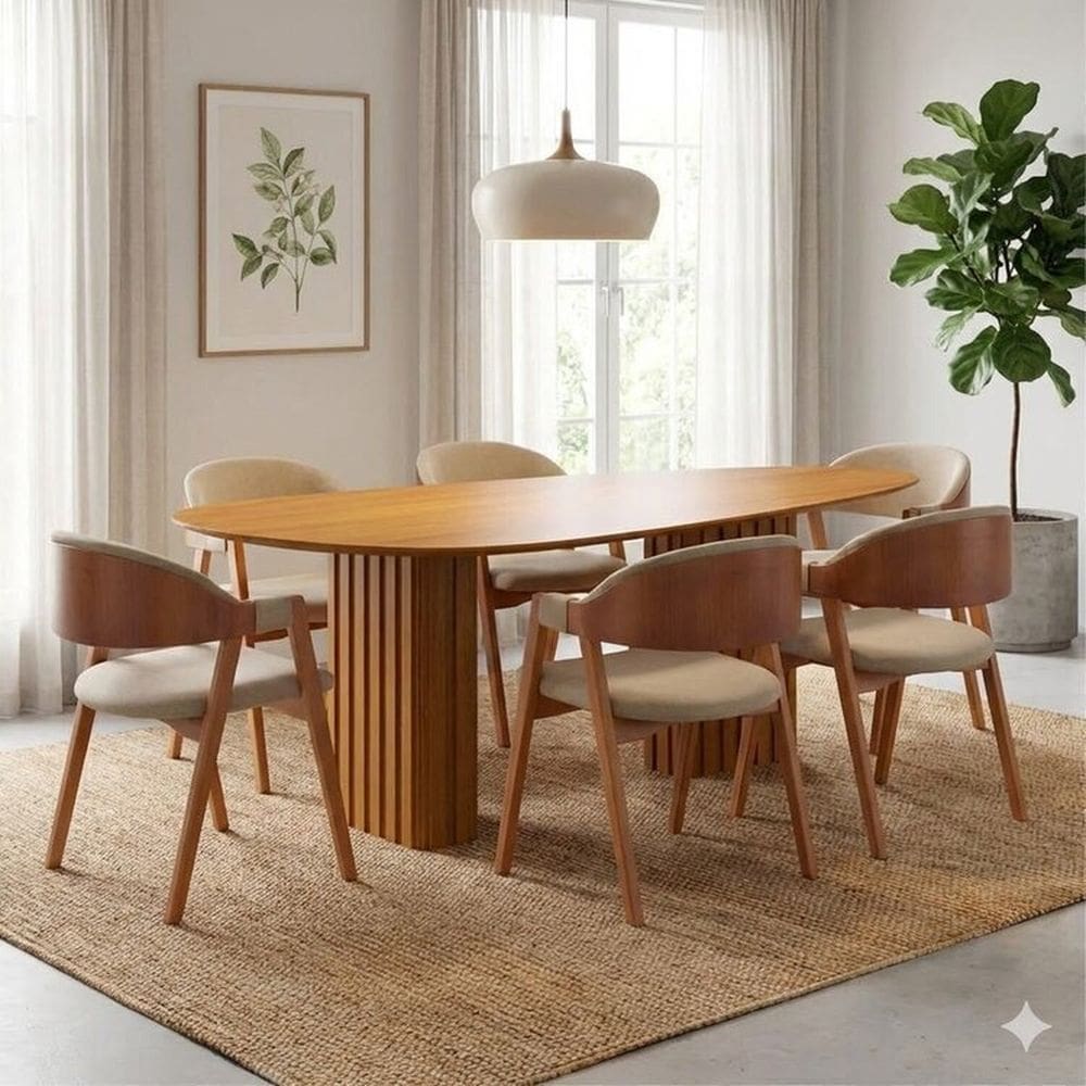 Conjunto Mesa de Jantar Orgânica 6 Cadeiras Estofadas Gaia Espresso Móveis Bege/Freijó