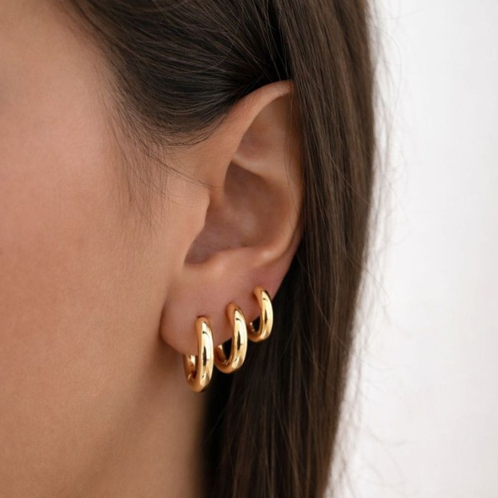 Trio de Argolas Lisas Douradas em Aço Inox 316L