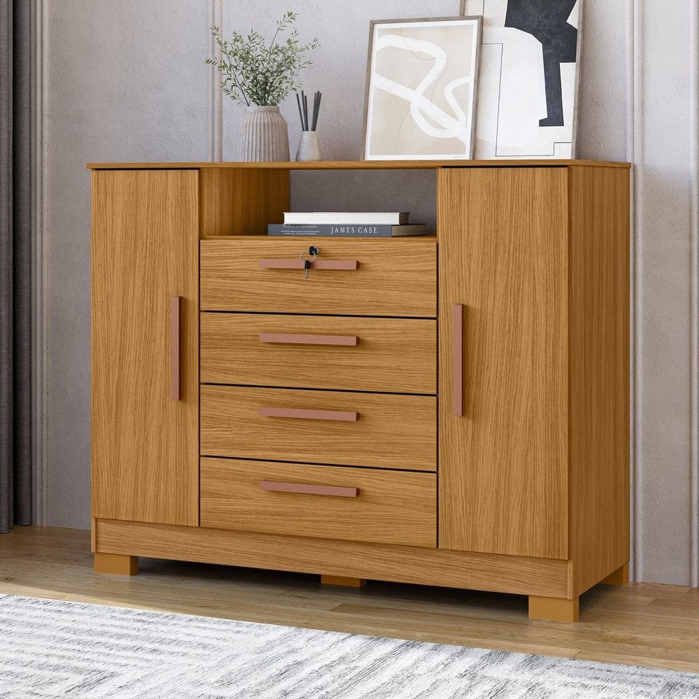 Cômoda Rack 2 Portas e 4 Gavetas Floripa Carvalho Americano