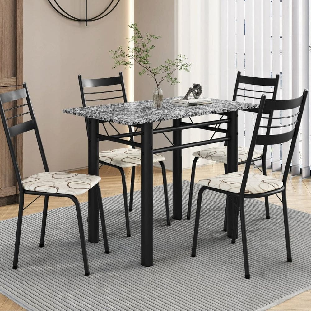 Conjunto de Mesa e Cadeiras Palma Assento em Madeira Preto/Madeira Cedro/Ocre