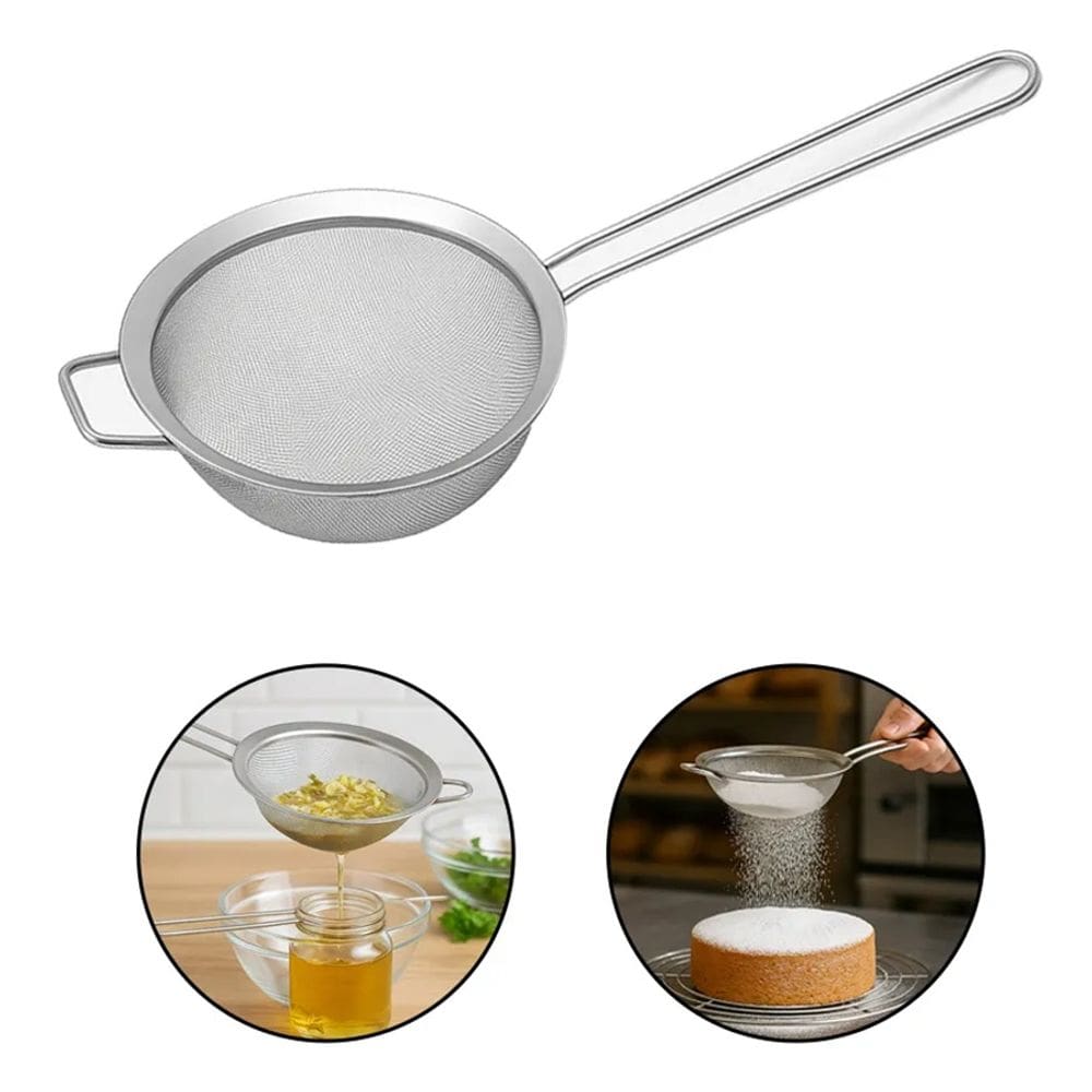 Peneira em Aço Inox Pequena 12cm Polvilhar Escorrer Massas FRG0239 Frigopro