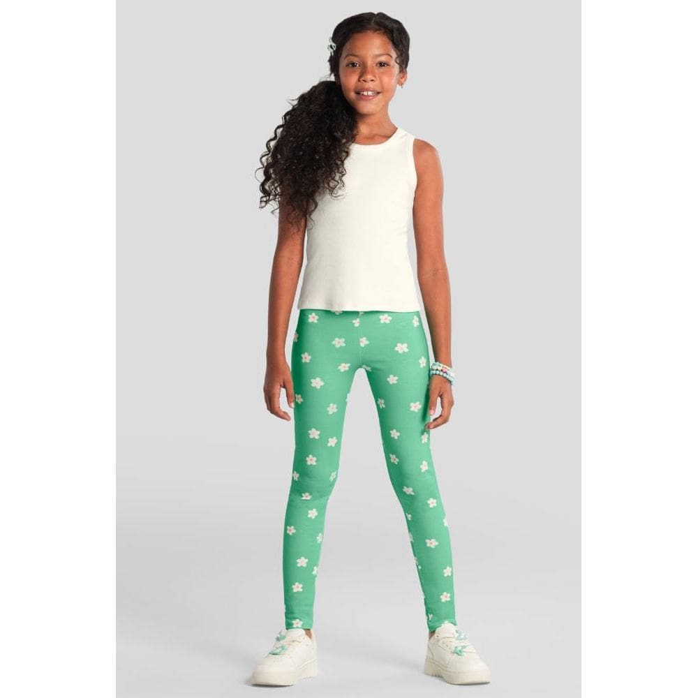 Calça legging infantil menina floral cotton Brandili - Verde