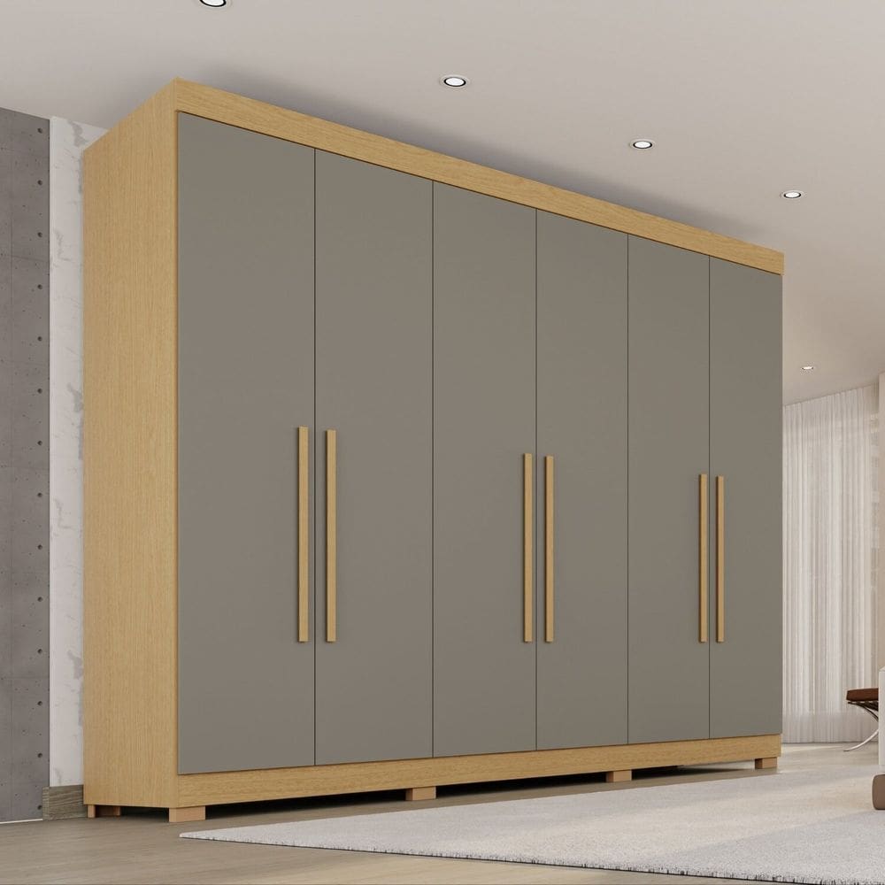 Guarda-roupa Casal 6 Portas 6 Gavetas com Pés 100% Mdf Órion Plus Jequitibá/Granizo