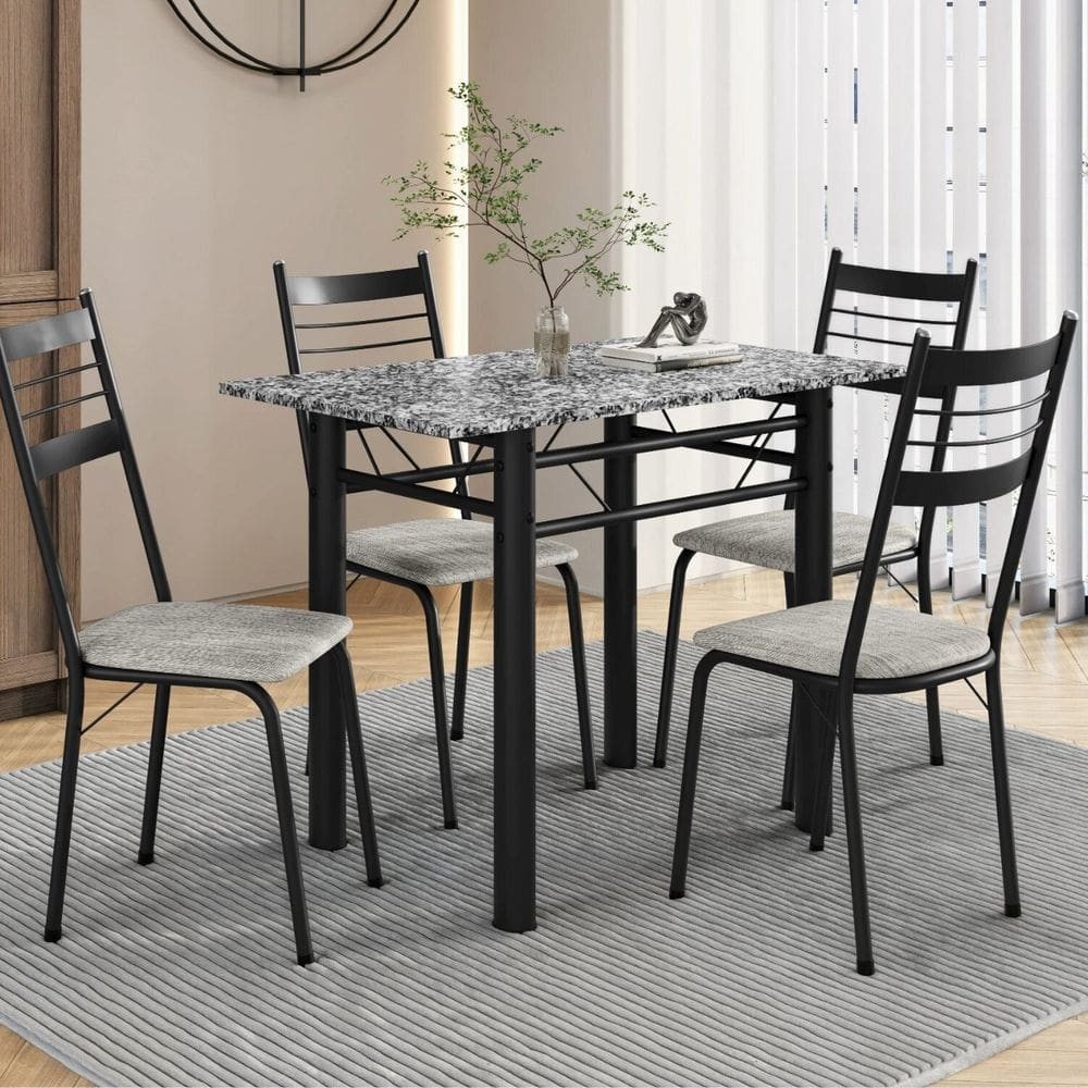 Conjunto de Mesa e Cadeiras 77cm X 100cm Palma Preto/Grafiato/Ocre