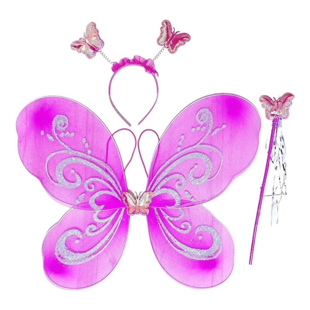 Fantasia Infantil Fadinha Borboleta com Asas Tiara e Varinha