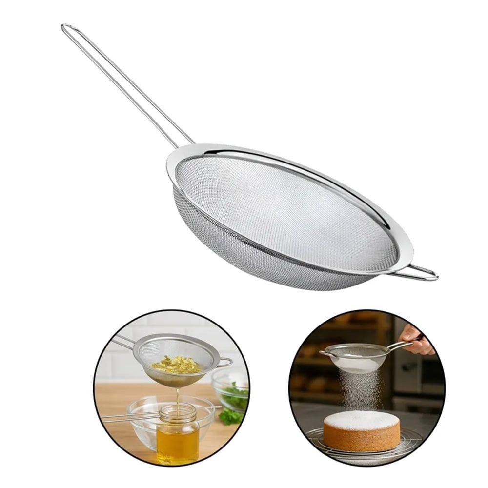 Peneira em Aço Inox Média 20cm Polvilhar Escorrer Massas FRG0241 Frigopro