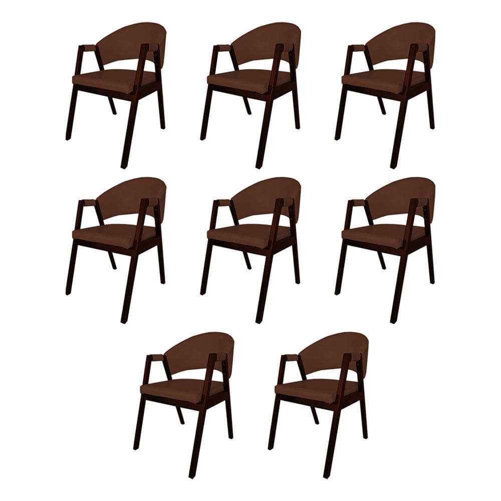 Kit 8 Cadeiras Facto Helen Premium para Mesa de Jantar Estilo Elegante em Madeira Maciça - Marrom