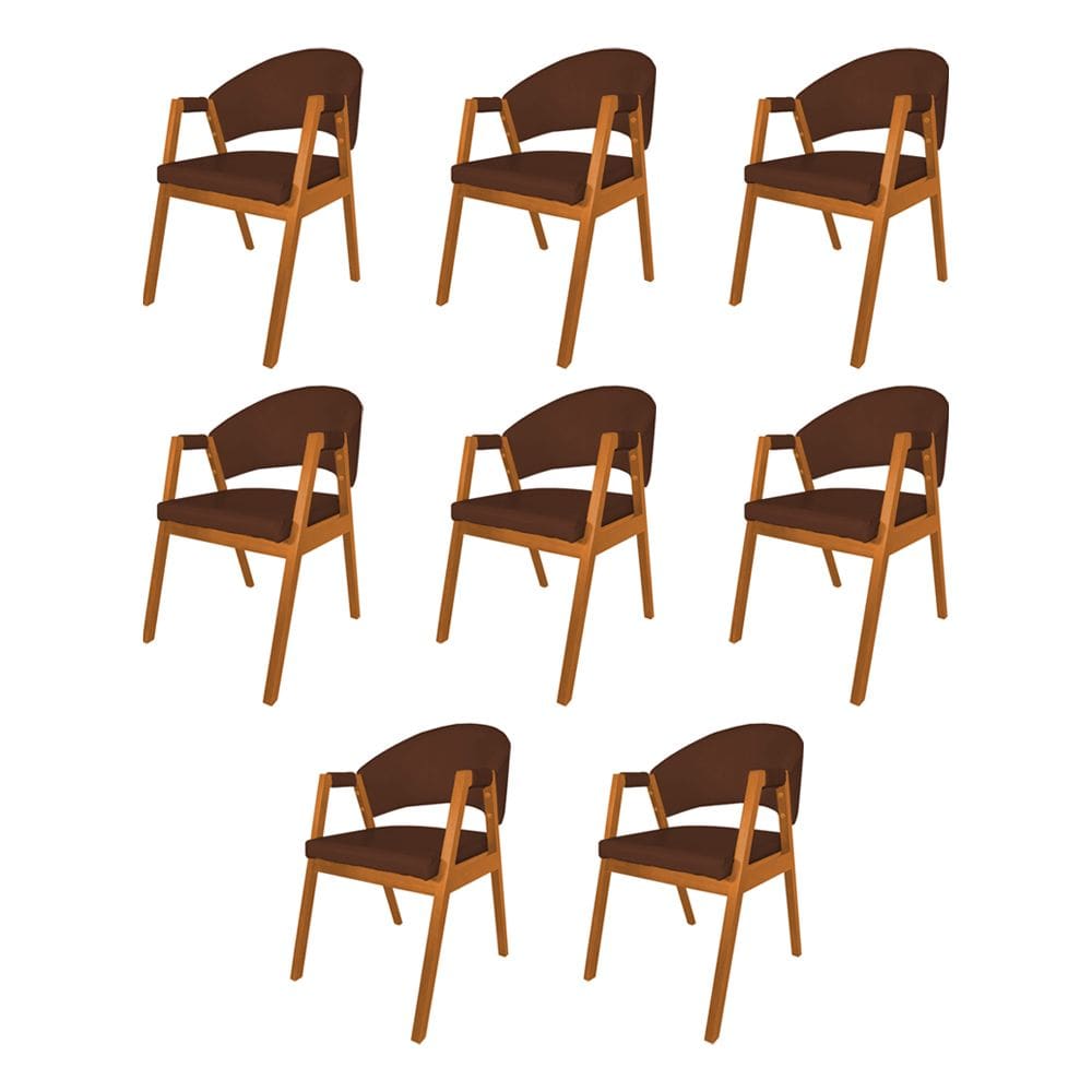 Kit 8 Cadeiras Facto Helen Premium para Sala de Jantar Design Atual em Madeira Maciça - Marrom