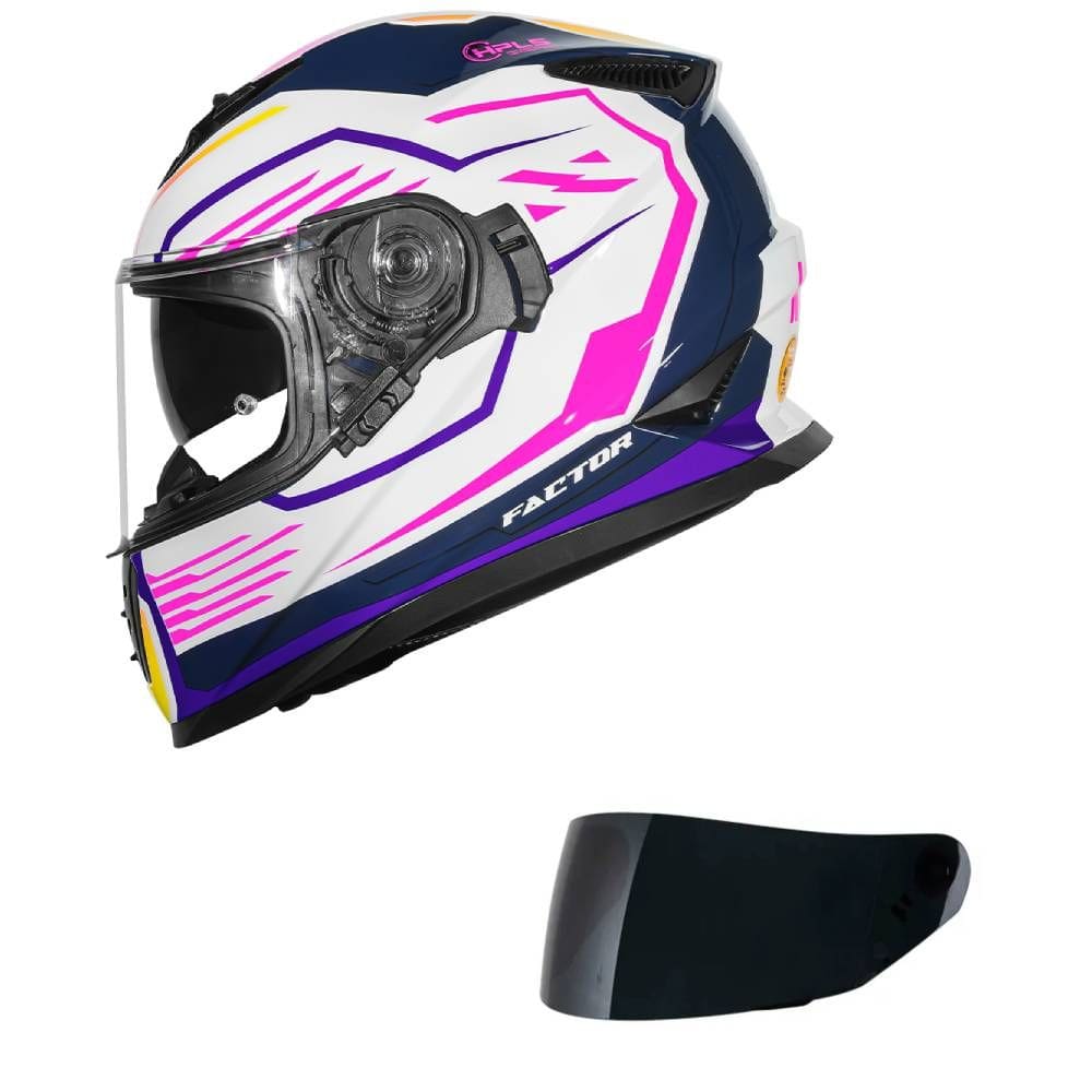 Capacete Norisk Soul II Factor Branco e Rosa Mais Viseira Fumê