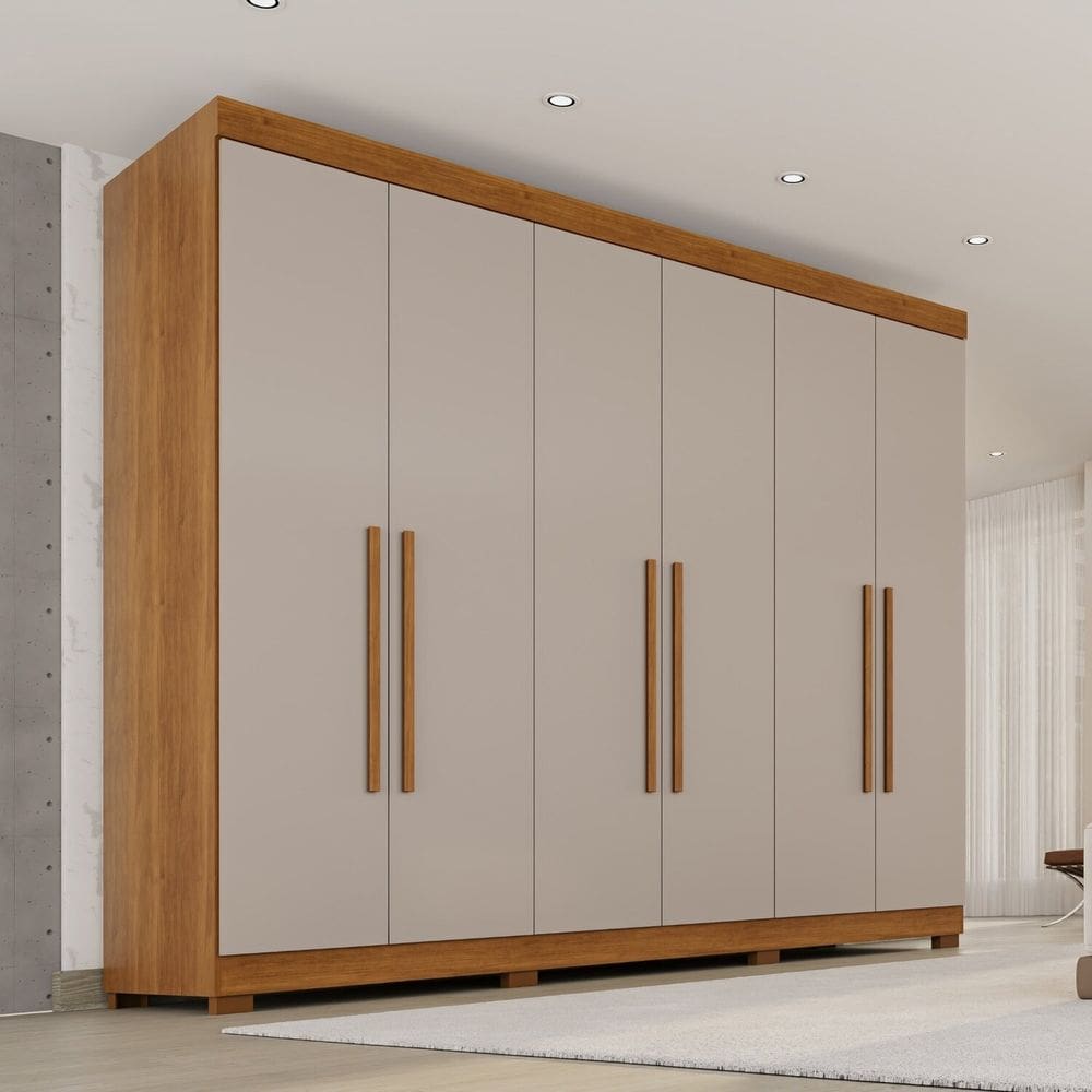 Guarda-roupa Casal 6 Portas 6 Gavetas com Pés 100% Mdf Órion Plus Cinamomo/Off-White