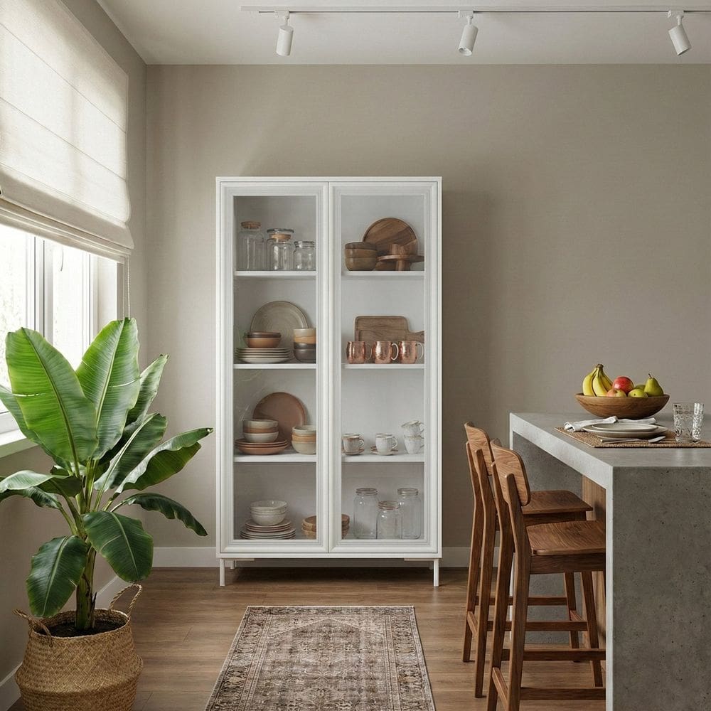 Estante Cristaleira Alta 2 Portas de Vidro 3 Prateleiras Branco