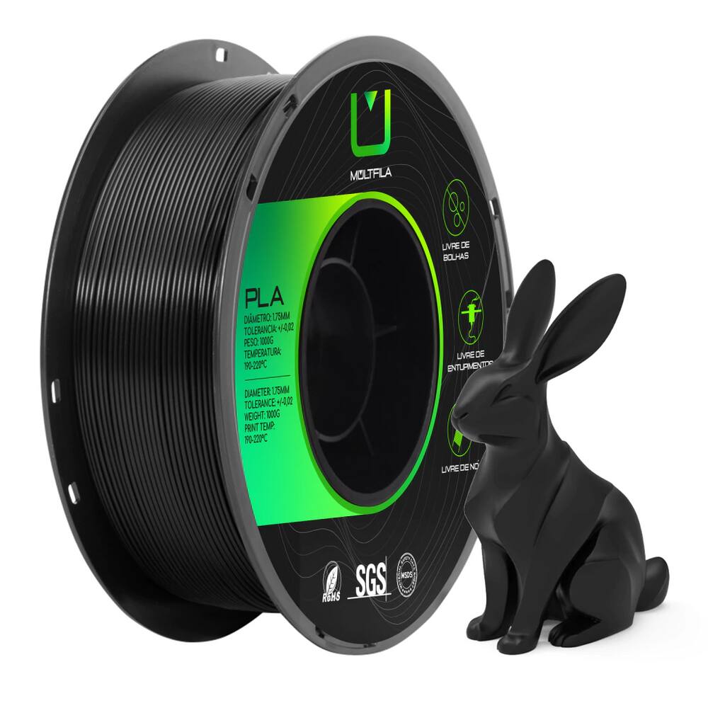 Filamento PLA Preto 1kg 1.75mm Multfila para Impress0ra 3D