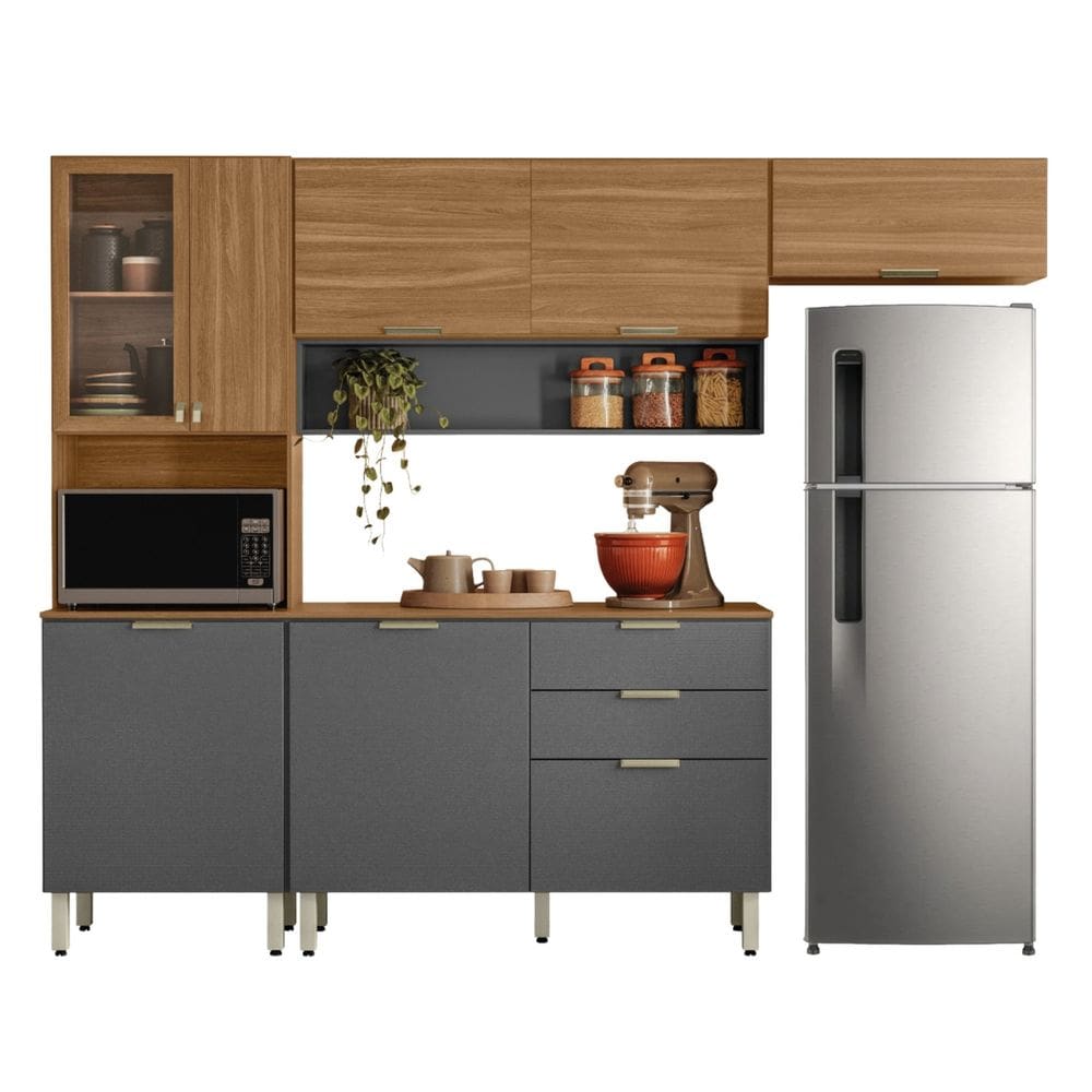 Armário De Cozinha Completa Com Balcão 8 Portas 2 Gavetas 2,50m Alba Demóbile