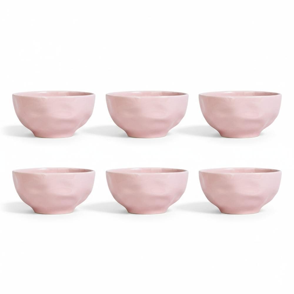 Kit 6 Bowl Tigela Porcelana Rosa Relevo Orgânico 360 ml