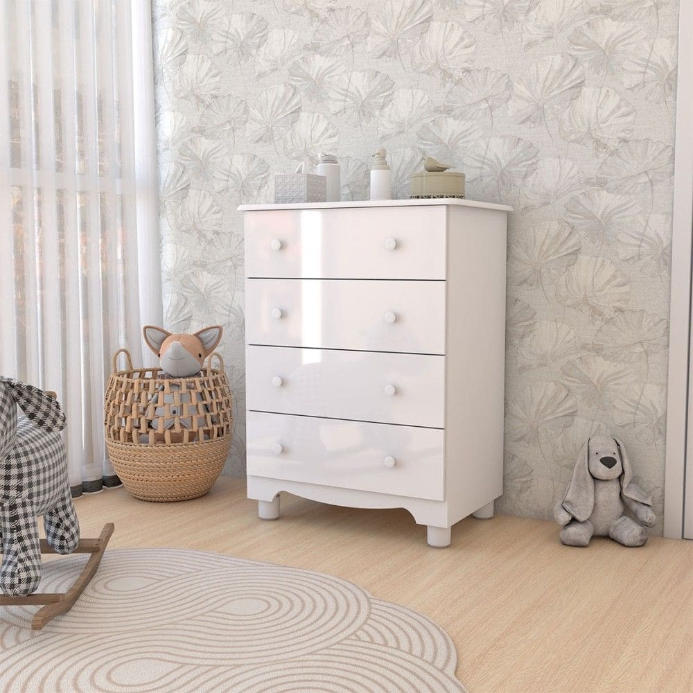 Cômoda Infantil Sueño 4 Gavetas 100% Mdf Branco Brilho - Panorama Móveis