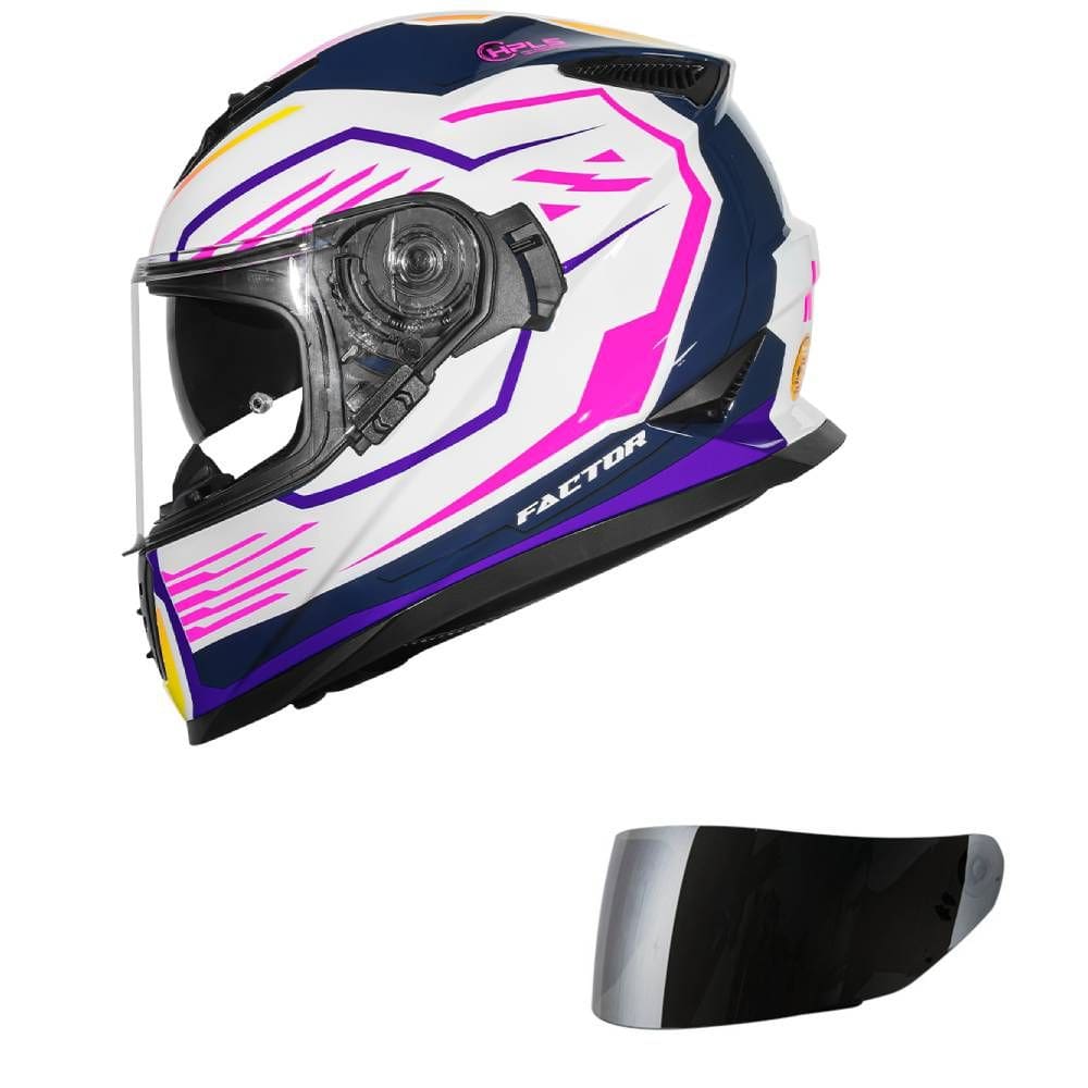 Capacete Norisk Soul II Factor Branco e Rosa Mais Viseira Prata