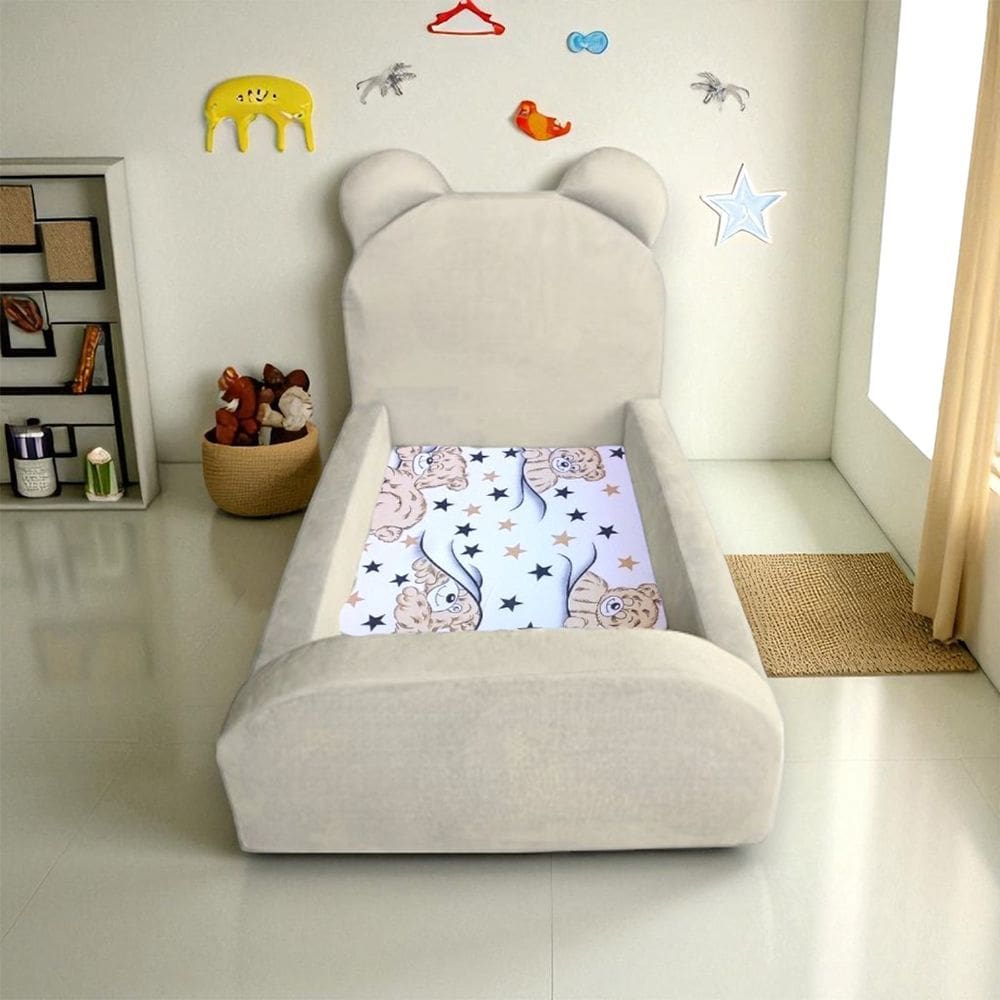 Cama Montessoriana Juvenil Soft Segura e Confortável para Quarto Infantil com Grade - Marfim