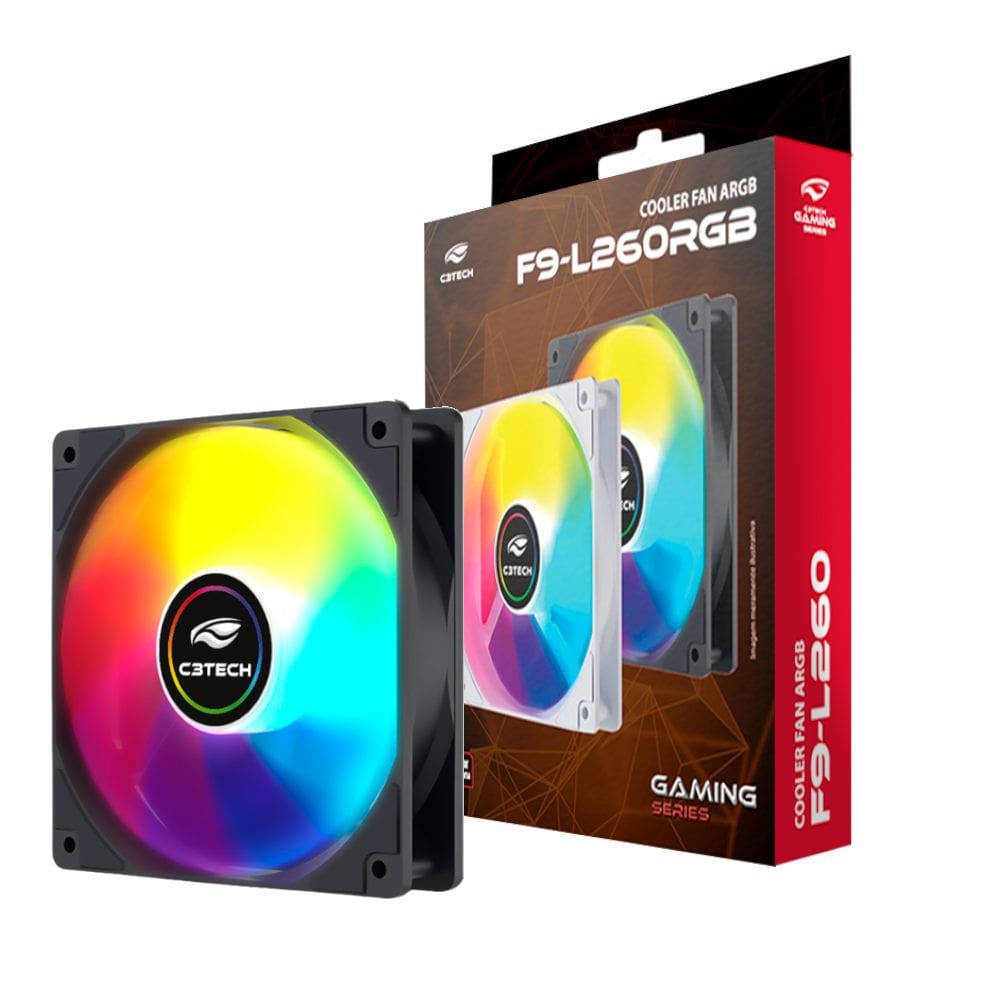 Cooler Fan F9-L260BK Argb 12cm C3Tech 120?mm 9 lâminas, Rolamento Hidráulico, Molex 4-pinos, 1200?RPM, 35?CFM - Preto