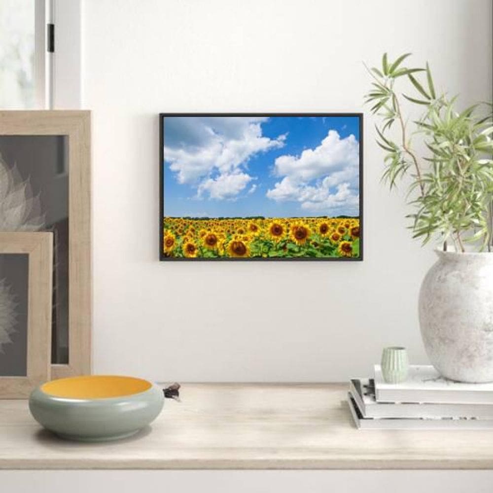 Quadro Decorativo Campo De Girassóis 34X23Cm Moldura Branca